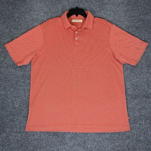 Tommy Bahama Polo Shirt Men Large Rust Orange Short‎ Sleeve Modal Pullover Adult - Picture 1 of 6